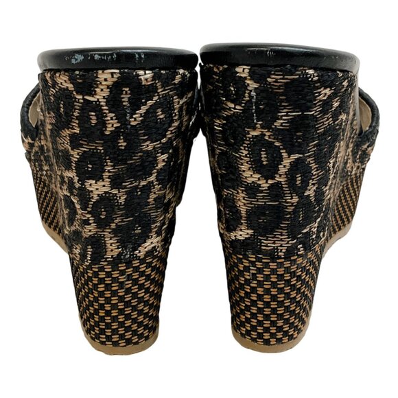 Jimmy Choo Black / Tan Leopard Print Raffia Wedge Sandals - Picture 5 of 6